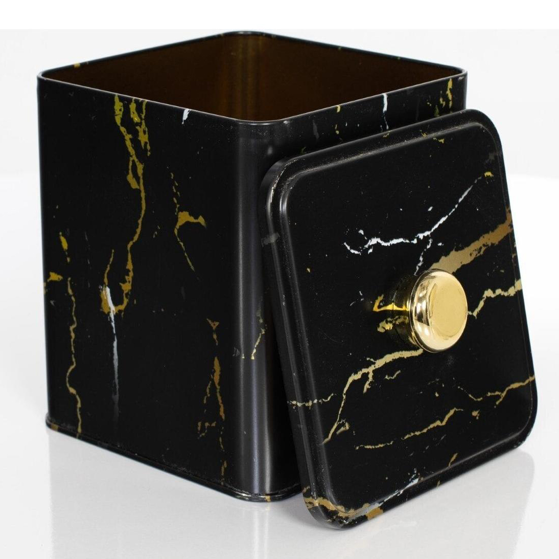 120x120x137 mm Square metal box 1.8L Knob Handle Marble Black