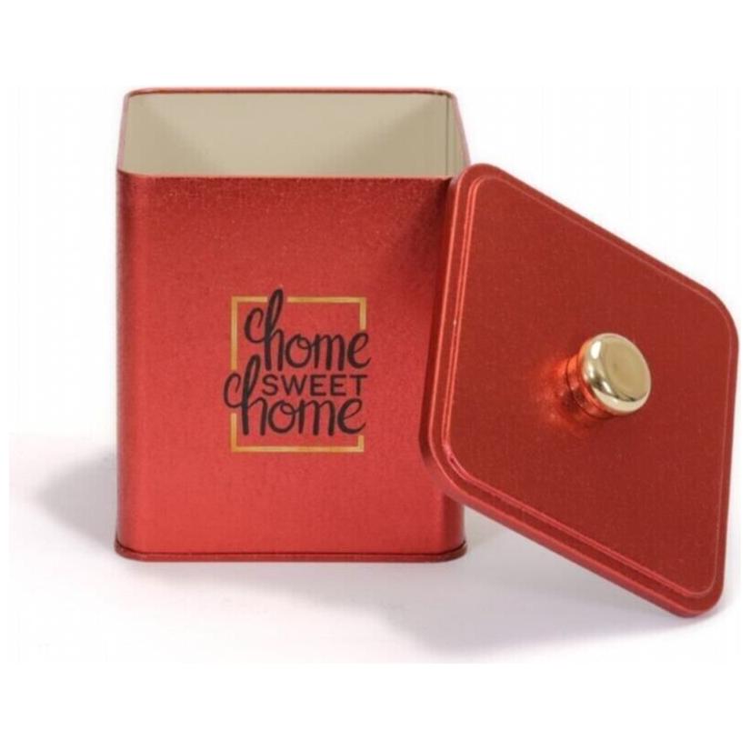 120x120x137 mm Square metal box 1.8L Knob Handle Red Country