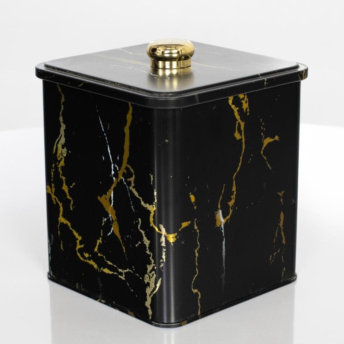 120x120x137 mm Square metal box  1.8L Knob Handle Marble Black