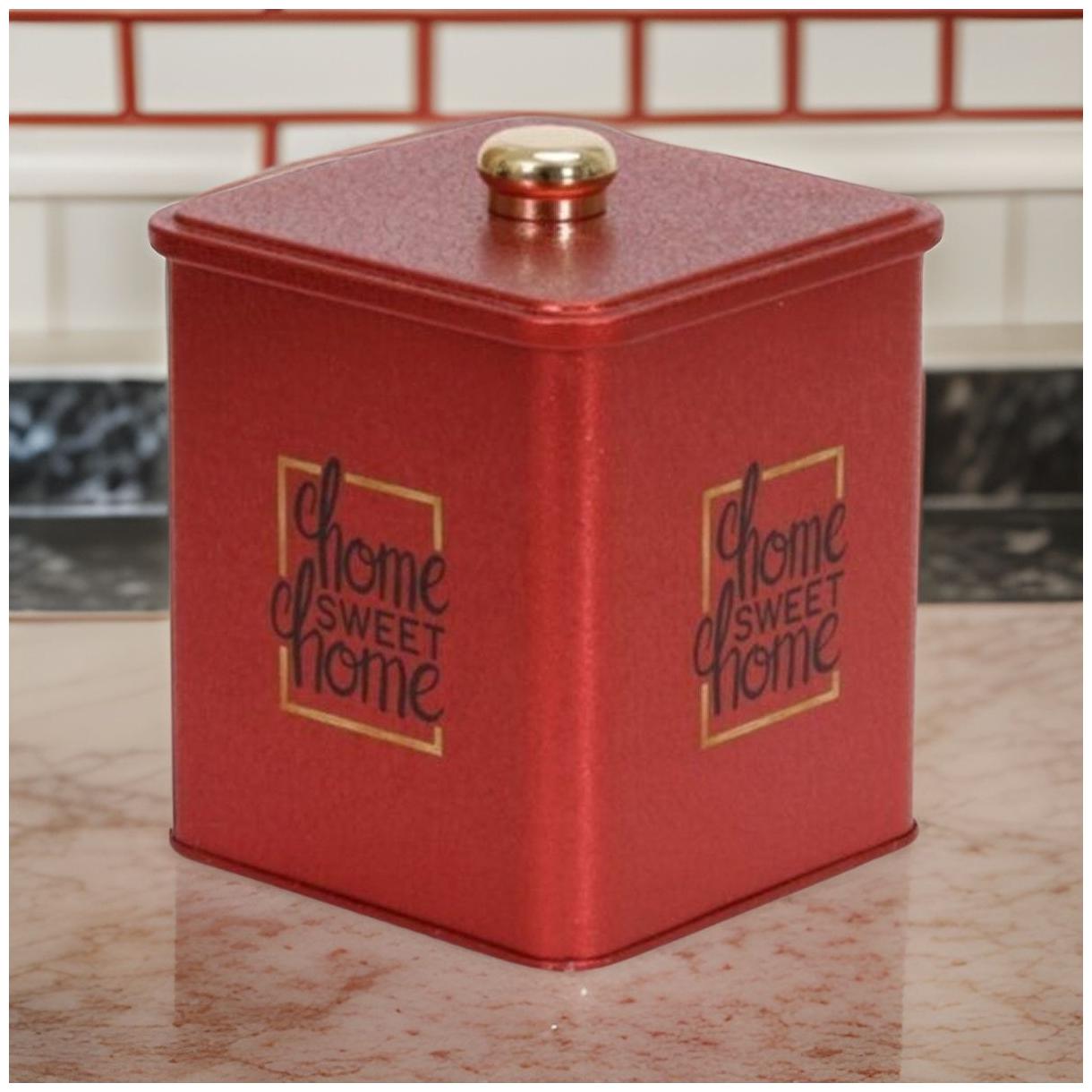 120x120x137 mm Square metal box 1.8L Knob Handle Red Country