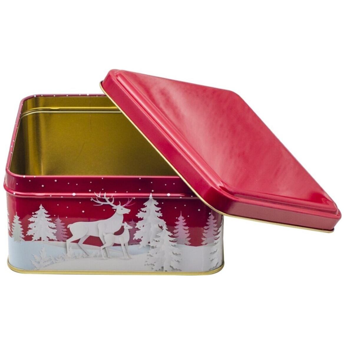 158x158x80 mm Square Metal Storage box 1.9L Snowy Deer White and Red 