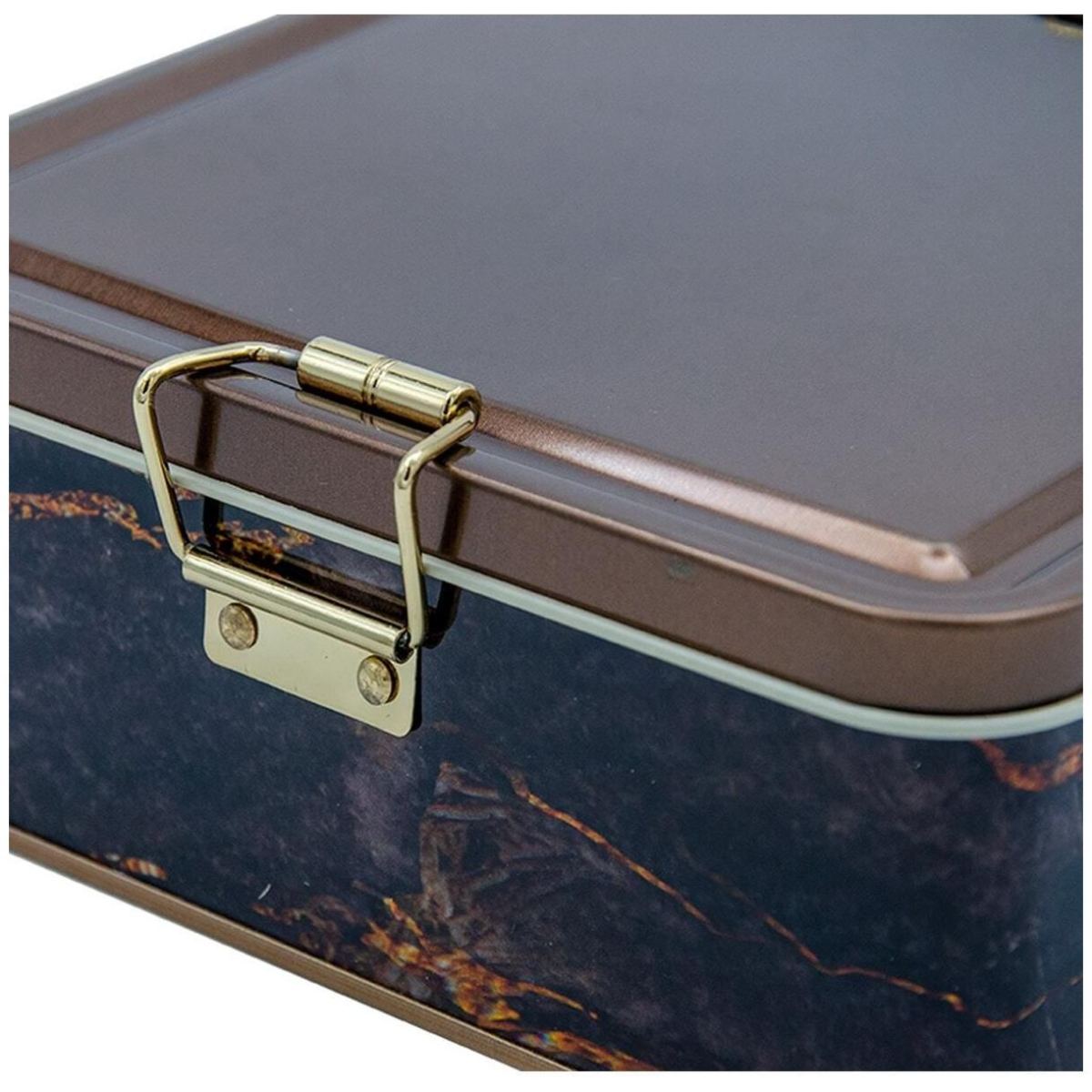 158x158x87 mm Square Metal Storage box 1.9L Wire Clasp and Transparent Lid Rock and Gold