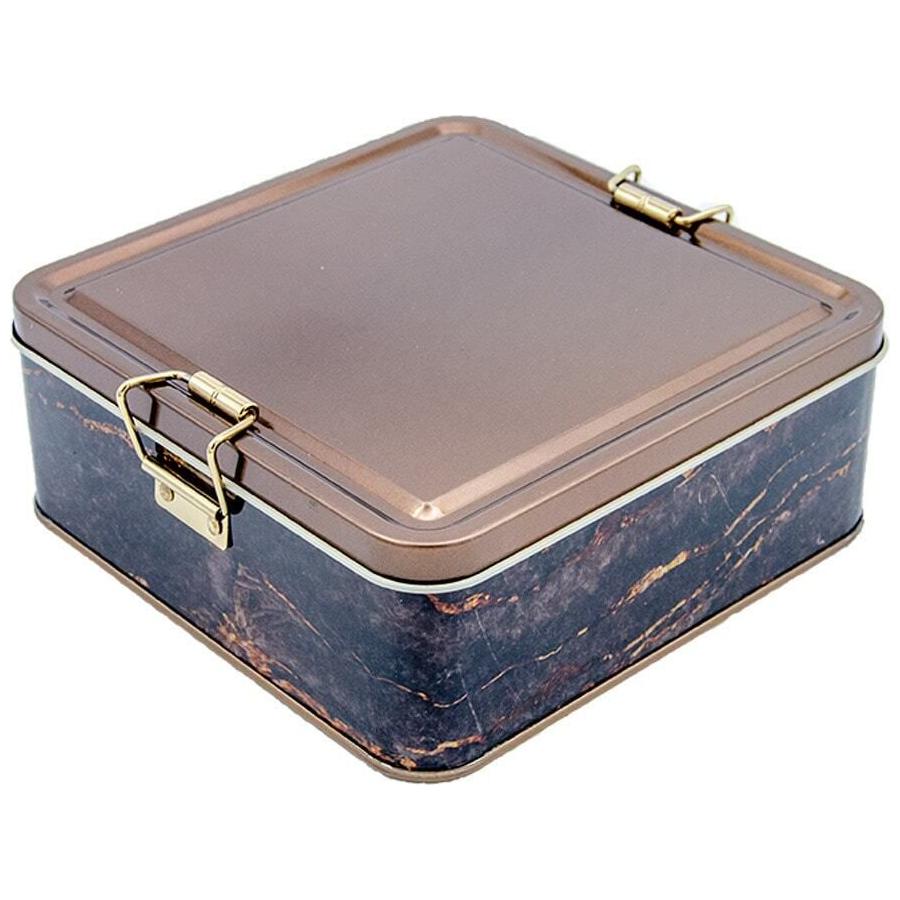 158x158x87 mm Square Metal Storage box 1.9L Wire Clasp and Transparent Lid Rock and Gold