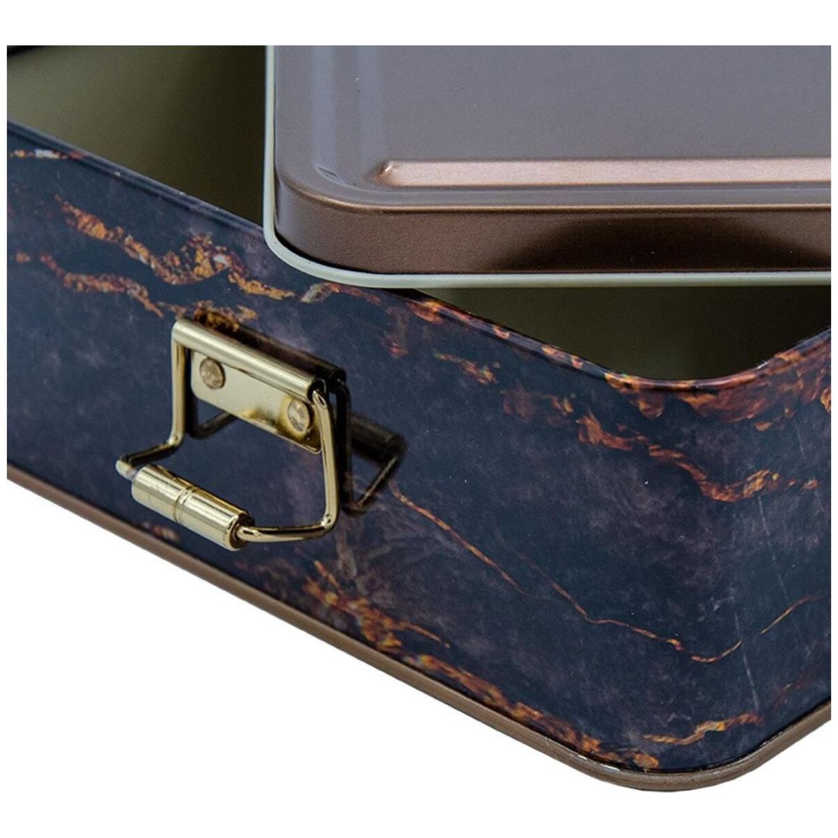 158x158x87 mm Square Metal Storage box 1.9L Wire Clasp and Transparent Lid Rock and Gold