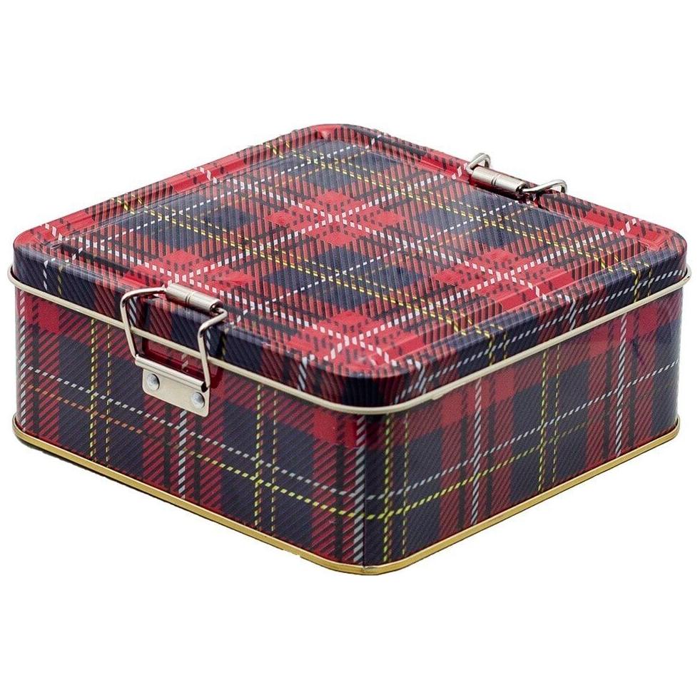 158x158x87 mm Square Metal Storage box 1.9L Wire Clasp and Transparent Lid Plaid(Ekose)