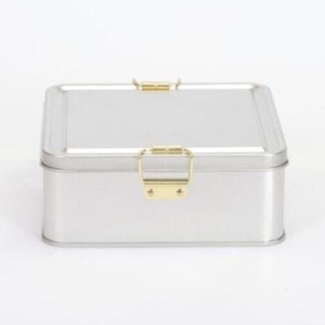 158x158x87 mm Square Metal Storage box 1.9L Wire Clasp and Transparent Lid  Grey