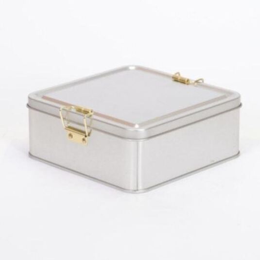 158x158x87 mm Square Metal Storage box 1.9L Wire Clasp and Transparent Lid  Grey