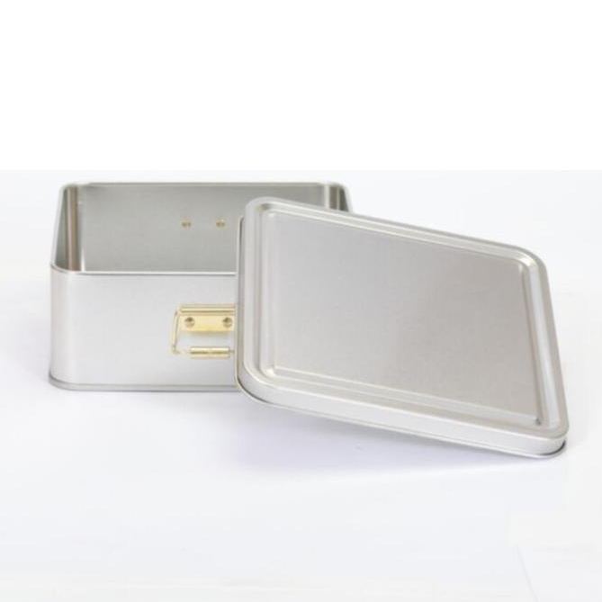 158x158x87 mm Square Metal Storage box 1.9L Wire Clasp and Transparent Lid  Grey