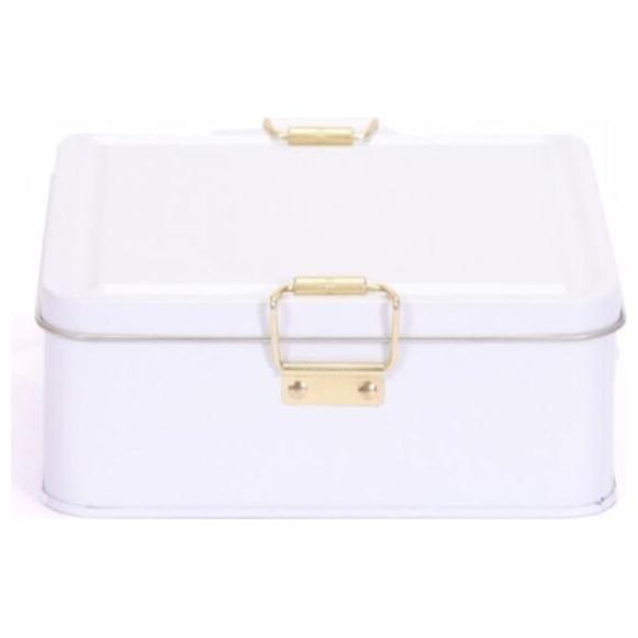 158x158x87 mm Square Metal Storage box 1.9L Wire Clasp and Transparent Lid  White