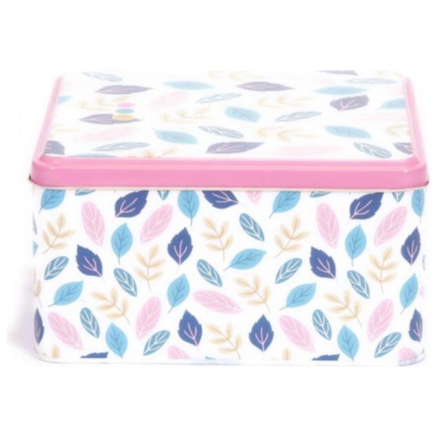 198x198x100 mm Square Metal Storage box 3.7L Leaf pattern