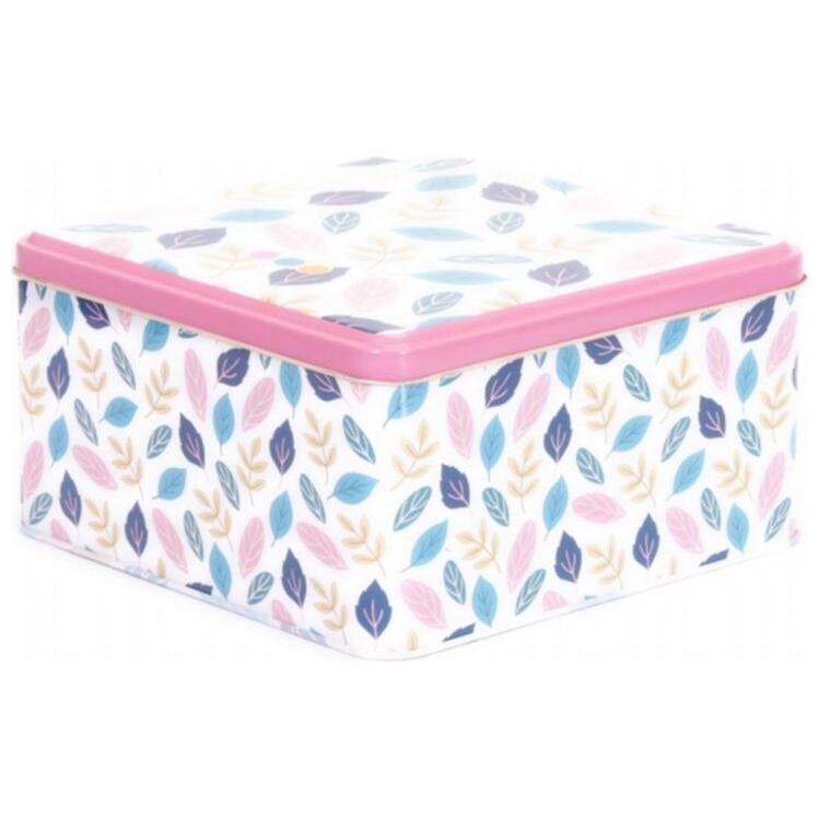 198x198x100 mm Square Metal Storage box 3.7L Leaf pattern