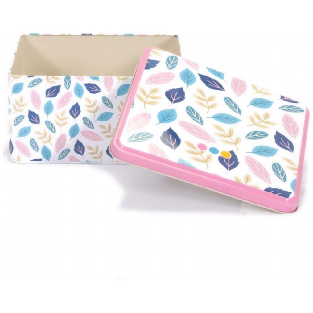 198x198x100 mm Square Metal Storage box 3.7L Leaf pattern