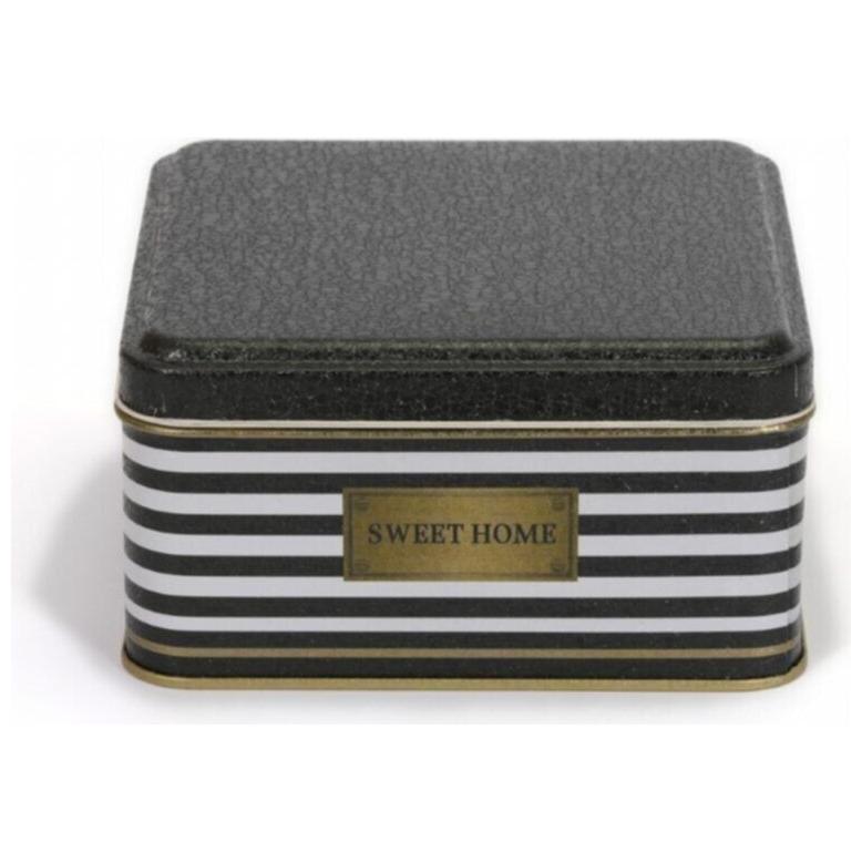 198x198x100 mm Square Metal Storage box 3.7L Black and White Line Sweet Home