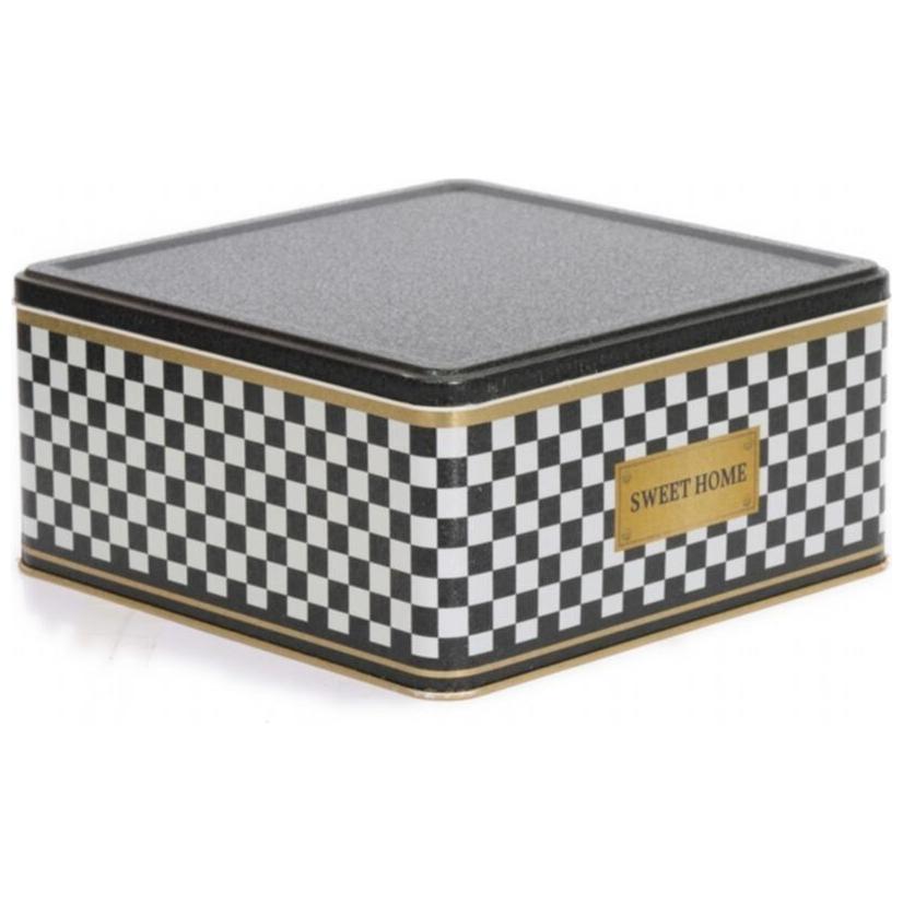 235x235x110 Square Tin Box 5.8L slip lid Checkerboard