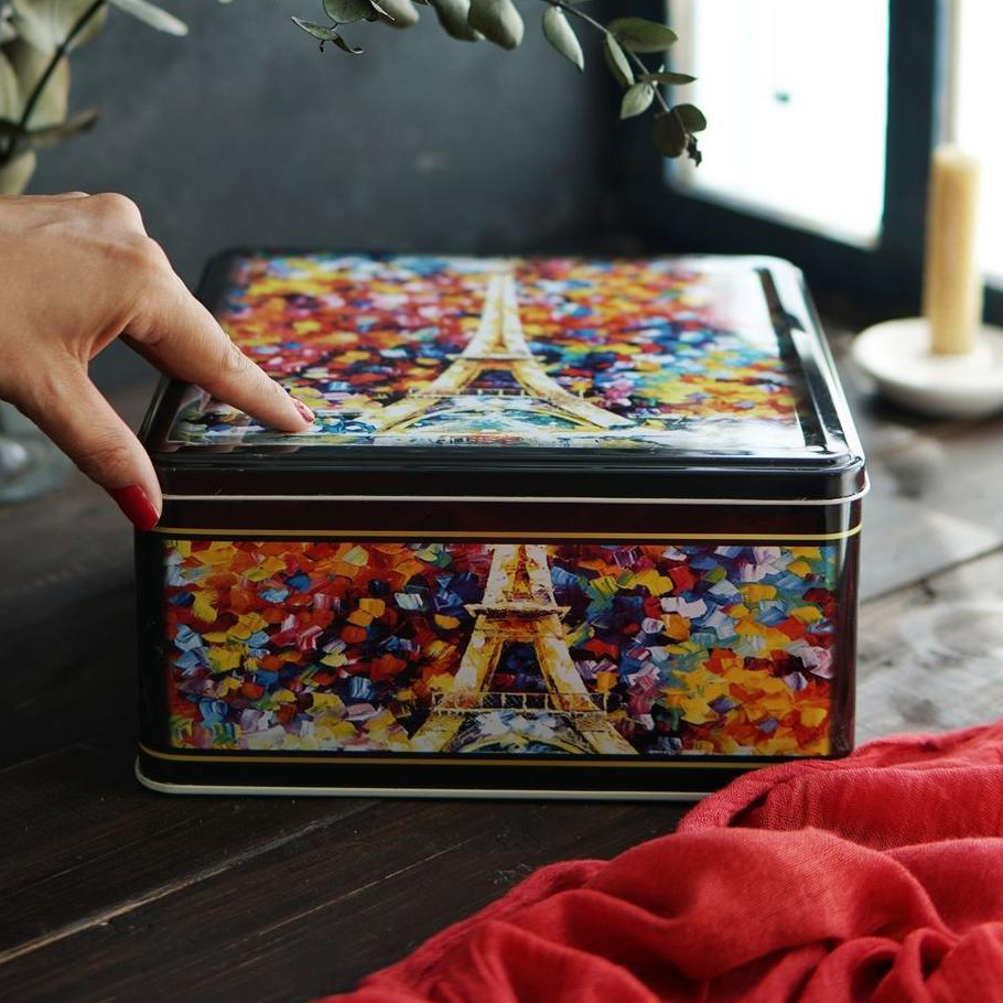 235x235x110 Square Tin Box 5.8L slip lid Afremov Paris