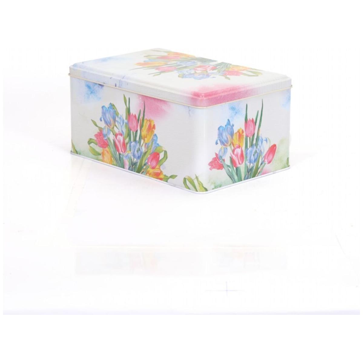 170x260x120 mm Rectangular Metal Storage Box Slip Lid 5.1L Flower Tulip