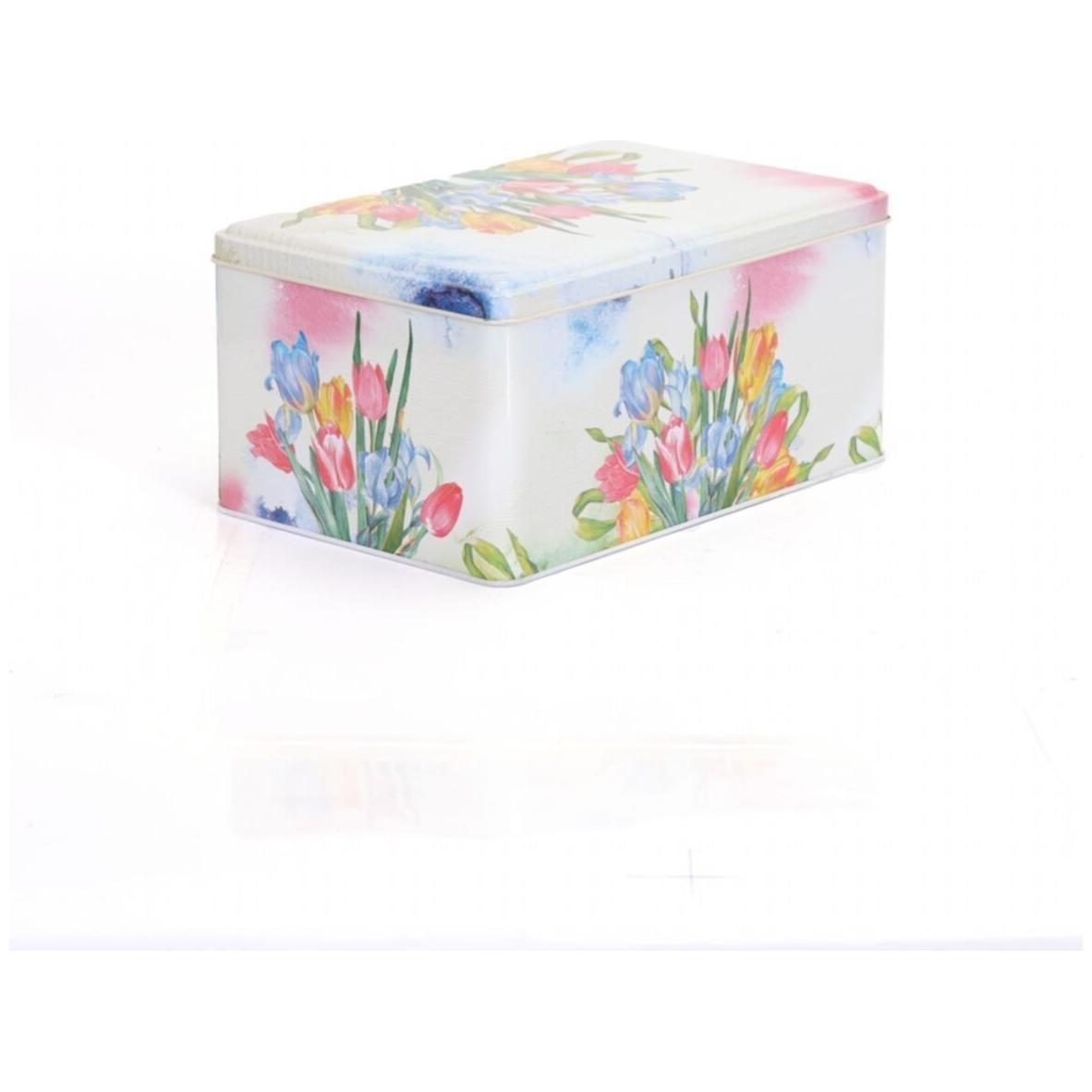 170x260x120 mm Rectangular Metal Storage Box Slip Lid 5.1L Flower Tulip
