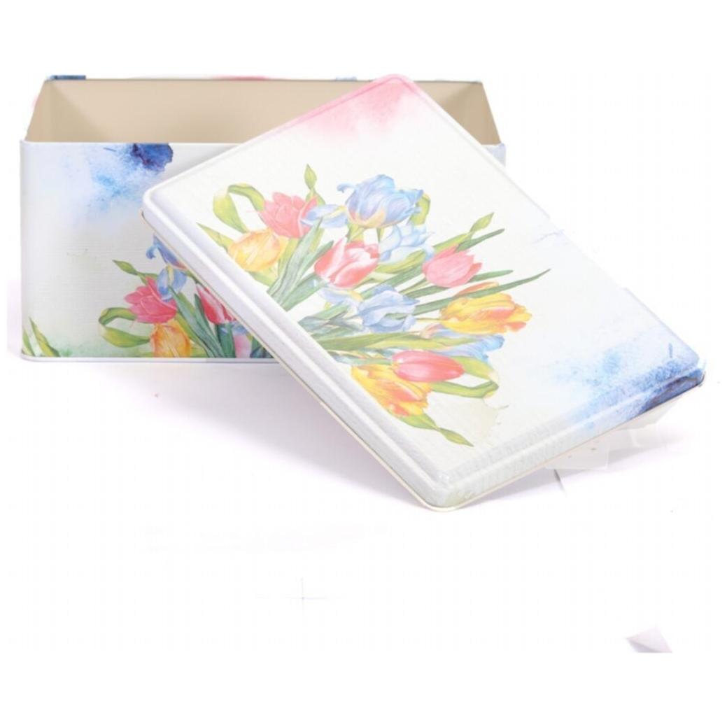 170x260x120 mm Rectangular Metal Storage Box Slip Lid 5.1L Flower Tulip