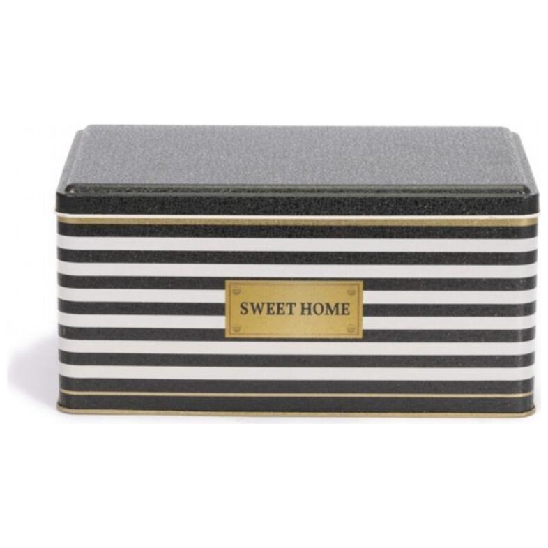 170x260x120 mm Rectangular Metal Storage Box Slip Lid 5.1L Black and White Line Sweet Home