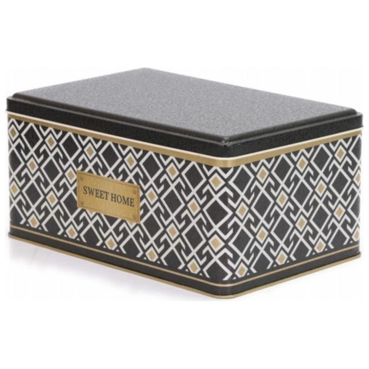 170x260x120 mm Rectangular Metal Storage Box Slip Lid 5.1L Seamless Pattern Design  Geometric Lines  Black Background