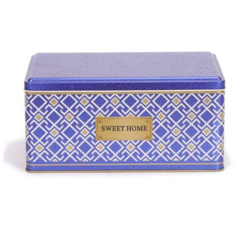 170x260x120 mm Rectangular Metal Storage Box Slip Lid 5.1L Seamless Pattern Design Geometric Lines Blue Background