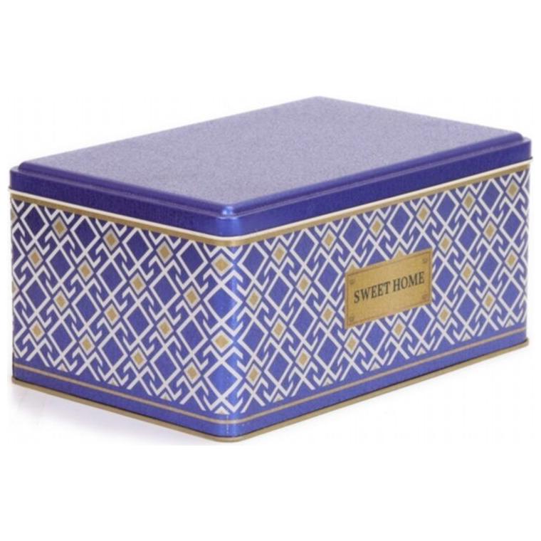 170x260x120 mm Rectangular Metal Storage Box Slip Lid 5.1L Seamless Pattern Design Geometric Lines Blue Background