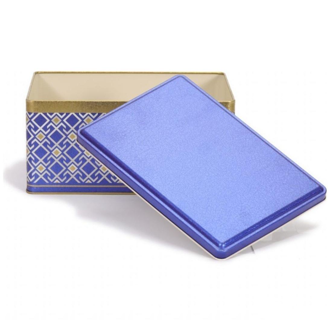 170x260x120 mm Rectangular Metal Storage Box Slip Lid 5.1L Seamless Pattern Design Geometric Lines Blue Background