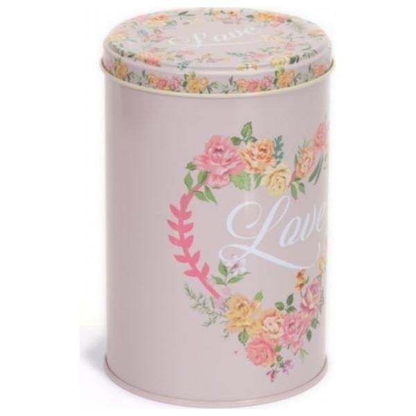 Ø105x130 mm Round Tin Box  1L  Wire Clasp and Transparent Lid Vintage Love