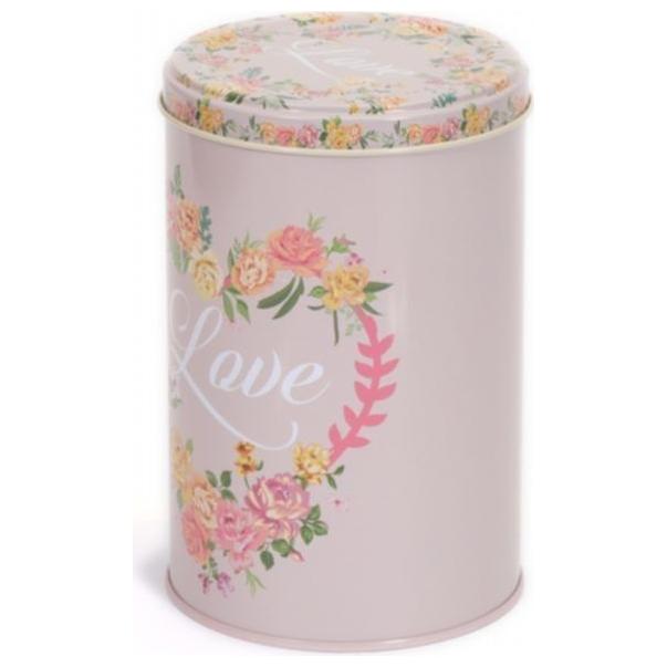 Ø105x130 mm Round Tin Box  1L  Wire Clasp and Transparent Lid Vintage Love