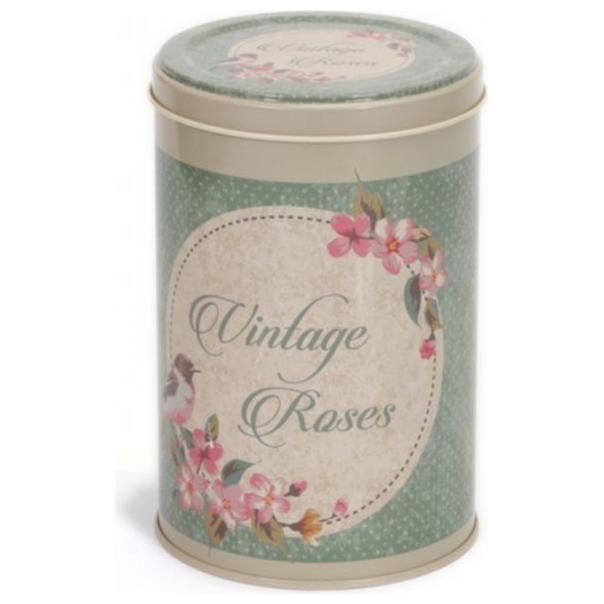 Ø105x130 mm Round Tin Box  1L  Wire Clasp and Transparent Lid Vintage Rose