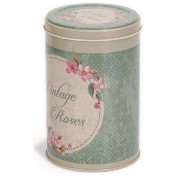 Ø105x130 mm Round Tin Box  1L  Wire Clasp and Transparent Lid Vintage Rose