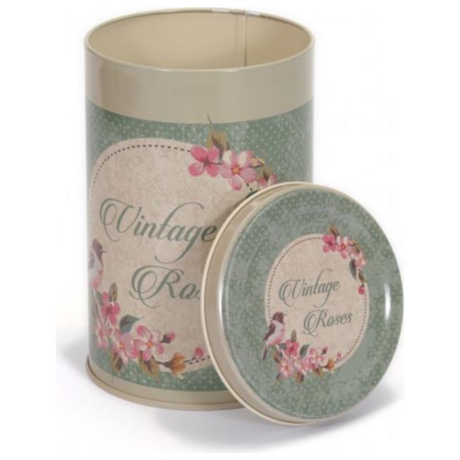 Ø105x130 mm Round Tin Box  1L  Wire Clasp and Transparent Lid Vintage Rose