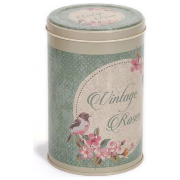 Ø105x130 mm Round Tin Box  1L  Wire Clasp and Transparent Lid Vintage Rose
