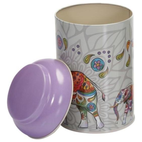 Ø105 x 150 mm Round Metal Tin – 1.2L with Dome Lid Lucky Elephant