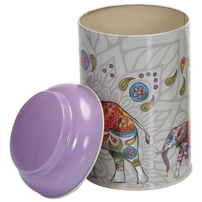 Ø105 x 150 mm Round Metal Tin – 1.2L with Dome Lid Lucky Elephant
