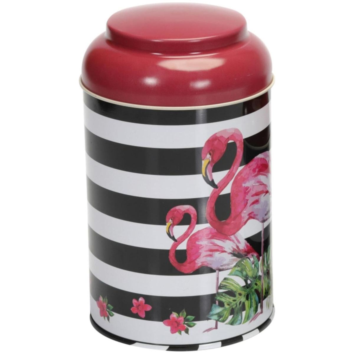 Ø105 x 150 mm  Round Metal Tin – 1.2L with Dome Lid Pink flamingo illustrator line background