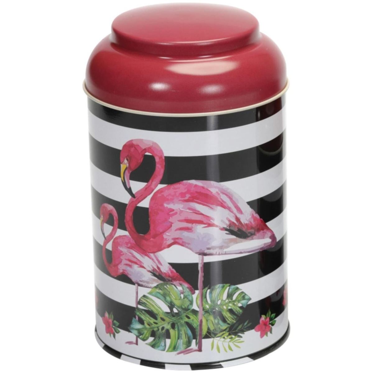 Ø105 x 150 mm  Round Metal Tin – 1.2L with Dome Lid Pink flamingo illustrator line background