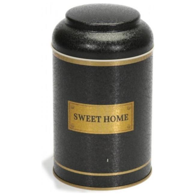 Ø105 x 150 mm  Round Metal Tin – 1.2L with Dome Lid  Black Gold Swt Home