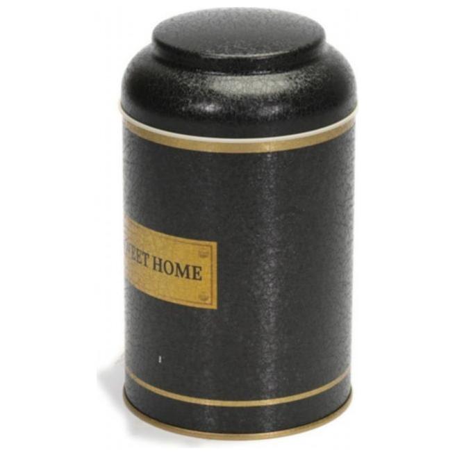 Ø105 x 150 mm  Round Metal Tin – 1.2L with Dome Lid  Black Gold Swt Home