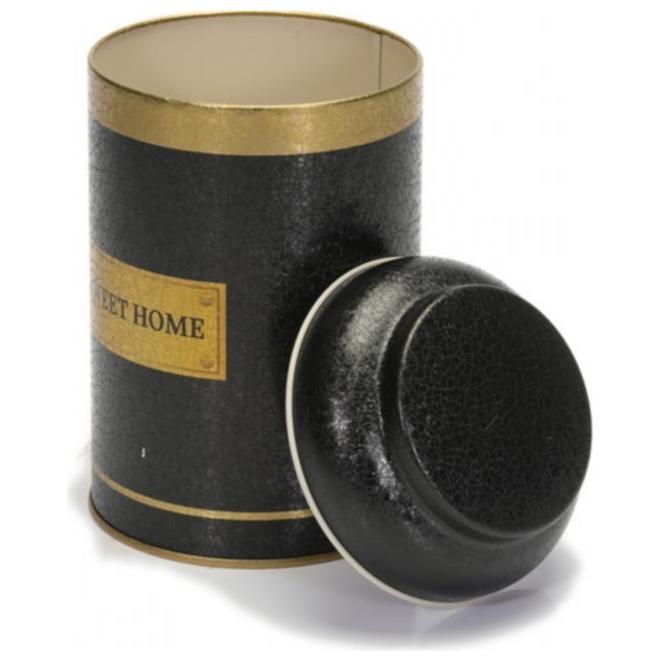 Ø105 x 150 mm  Round Metal Tin – 1.2L with Dome Lid  Black Gold Swt Home