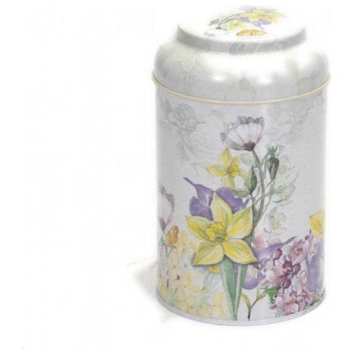 Ø105 x 150 mm Round Metal Tin – 1.2L with Dome Lid Flower Gray