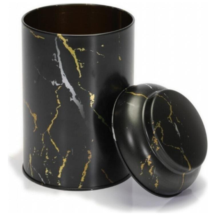 Ø105 x 150 mm  Round Metal Tin – 1.2L with Dome Lid Marble Black