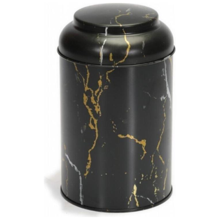 Ø105 x 150 mm  Round Metal Tin – 1.2L with Dome Lid Marble Black