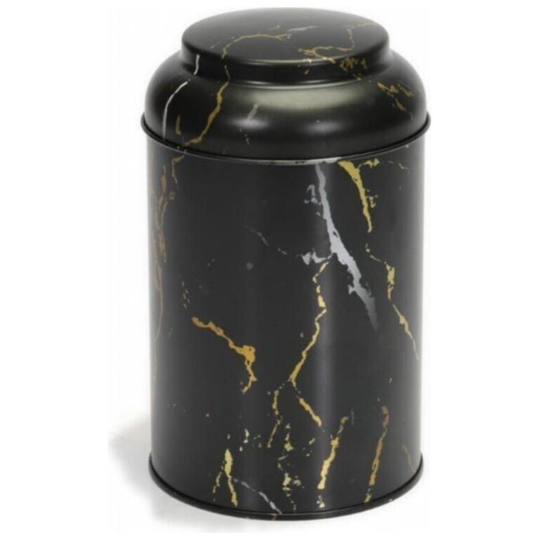 Ø105 x 150 mm  Round Metal Tin – 1.2L with Dome Lid Marble Black