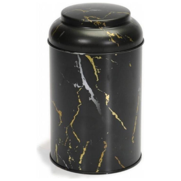 Ø105 x 150 mm  Round Metal Tin – 1.2L with Dome Lid Marble Black