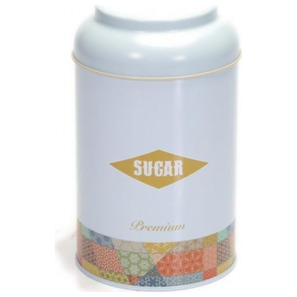 Ø105 x 150 mm Round Metal Tin – 1.2L with Dome Lid Patchwork Pattern Blue Background