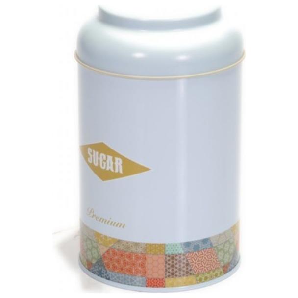 Ø105 x 150 mm Round Metal Tin – 1.2L with Dome Lid Patchwork Pattern Blue Background