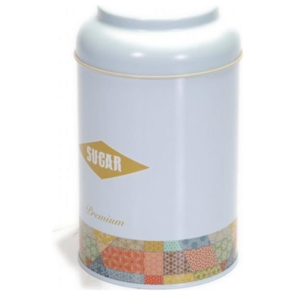Ø105 x 150 mm Round Metal Tin – 1.2L with Dome Lid Patchwork Pattern Blue Background
