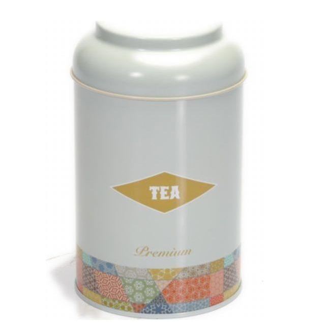 Ø105 x 150 mm  Round Metal Tin – 1.2L with Dome Lid Patchwork  Pattern Green Background