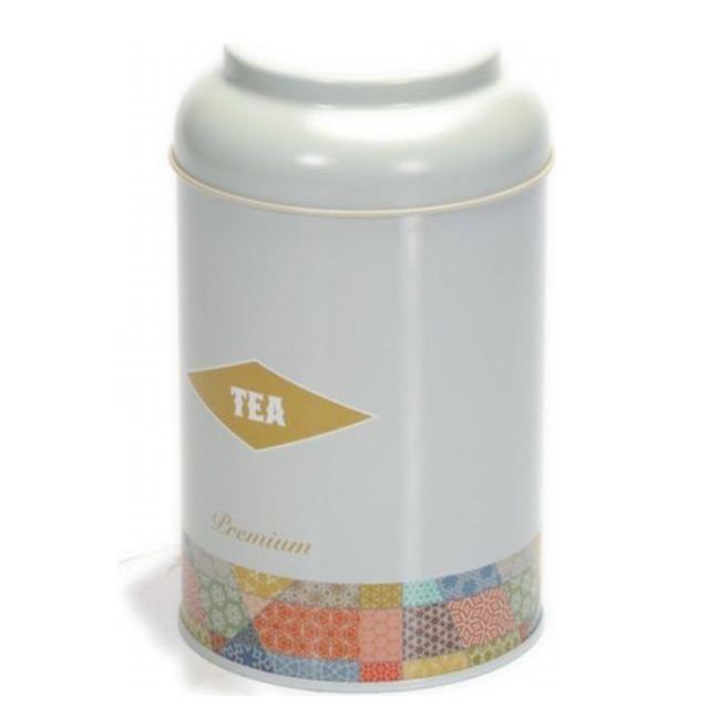 Ø105 x 150 mm  Round Metal Tin – 1.2L with Dome Lid Patchwork  Pattern Green Background
